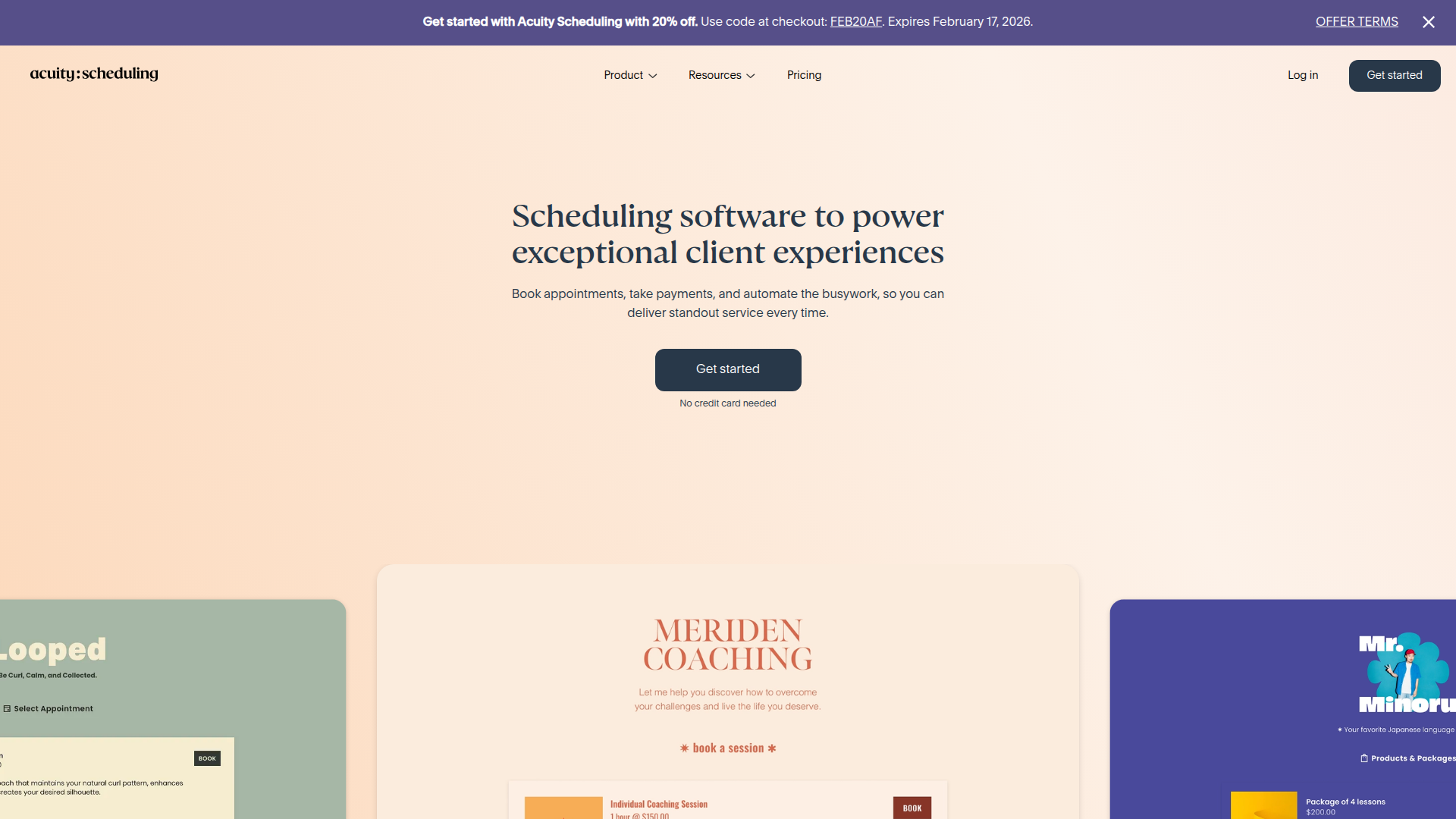 Acuity Scheduling homepage screenshot