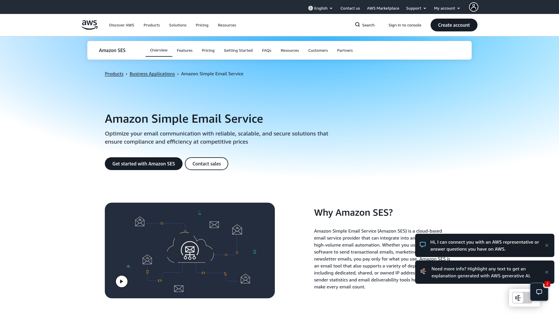 Amazon SES console screenshot