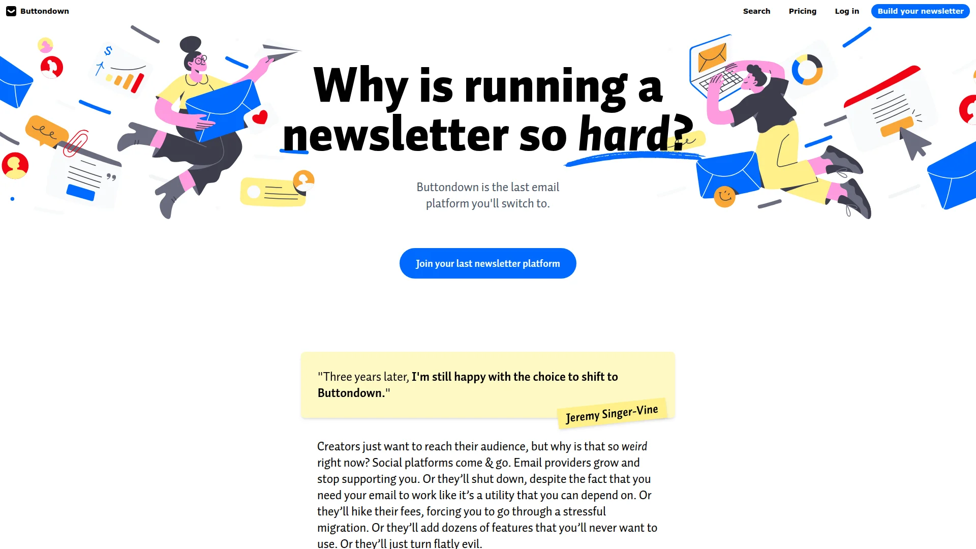 Buttondown homepage screenshot