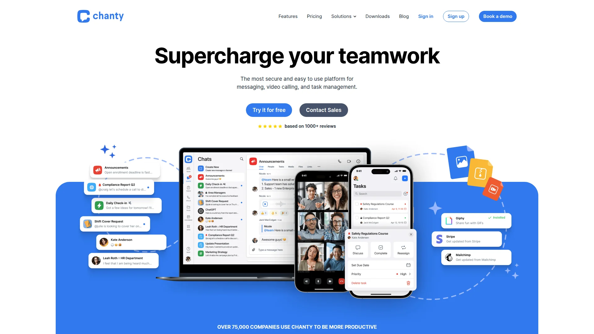 Chanty team chat interface with task management