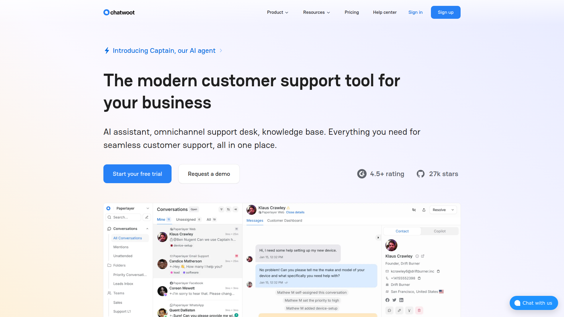 Chatwoot open-source chat interface