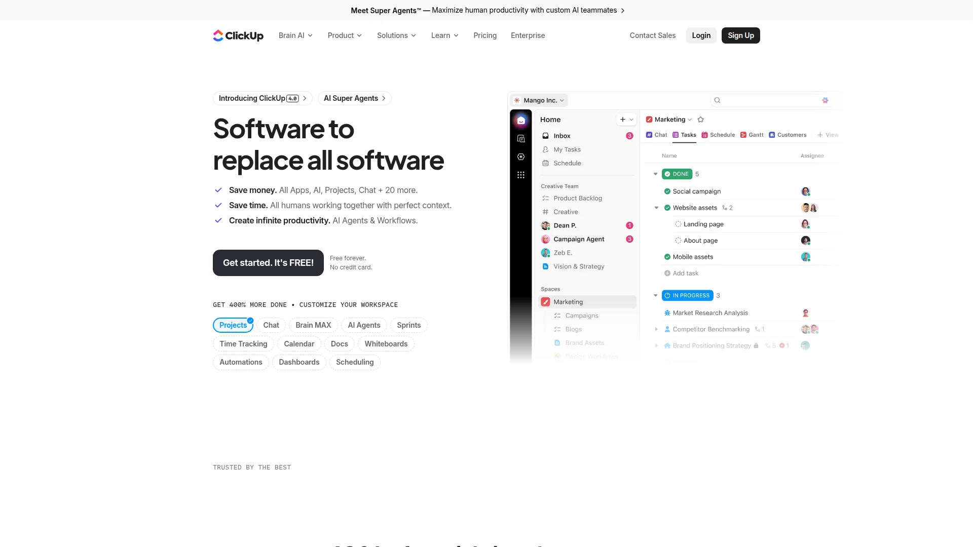 ClickUp project management dashboard