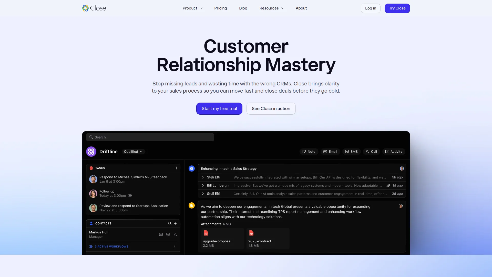 Close CRM with power dialer screenshot