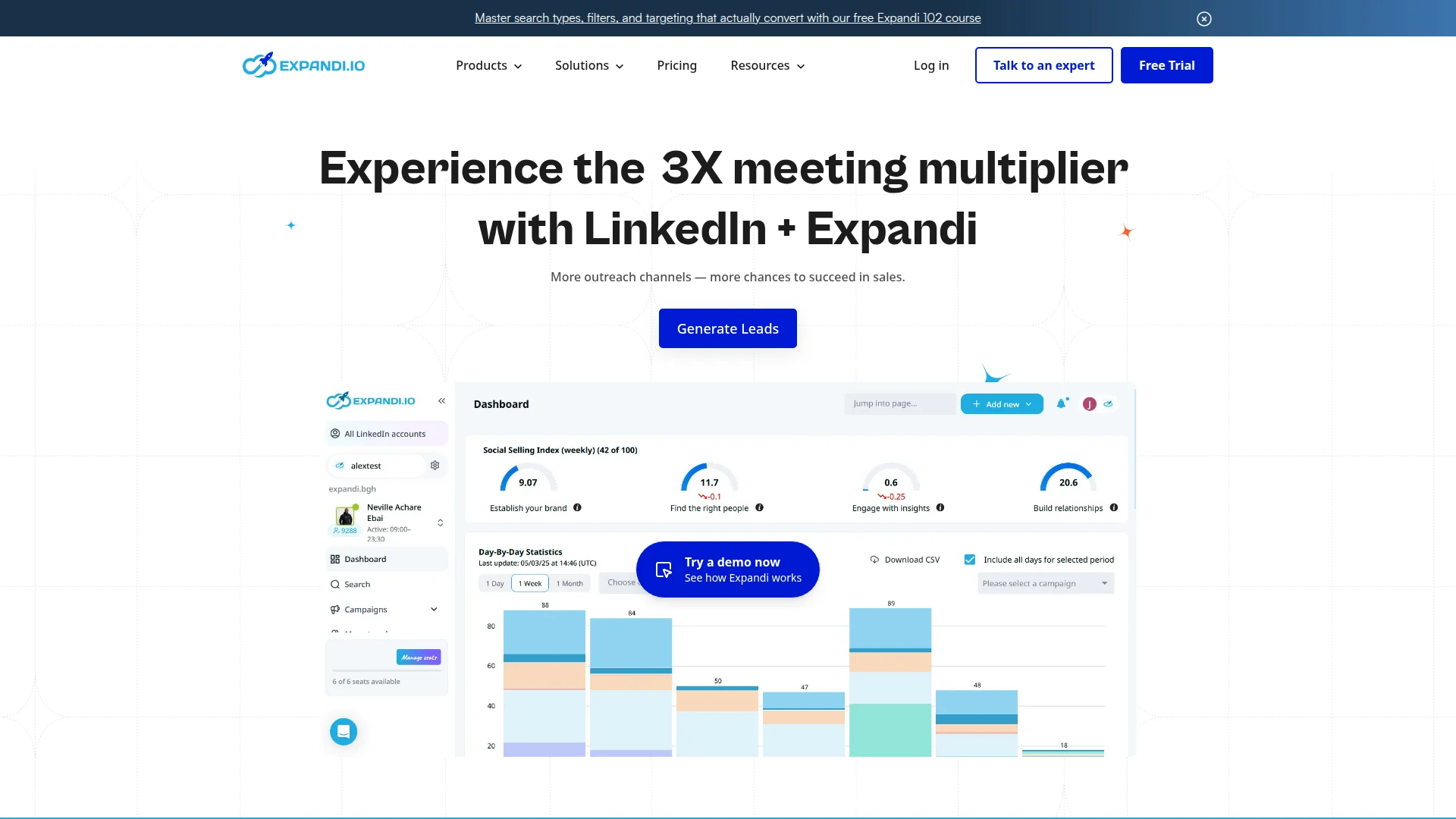 Expandi homepage screenshot