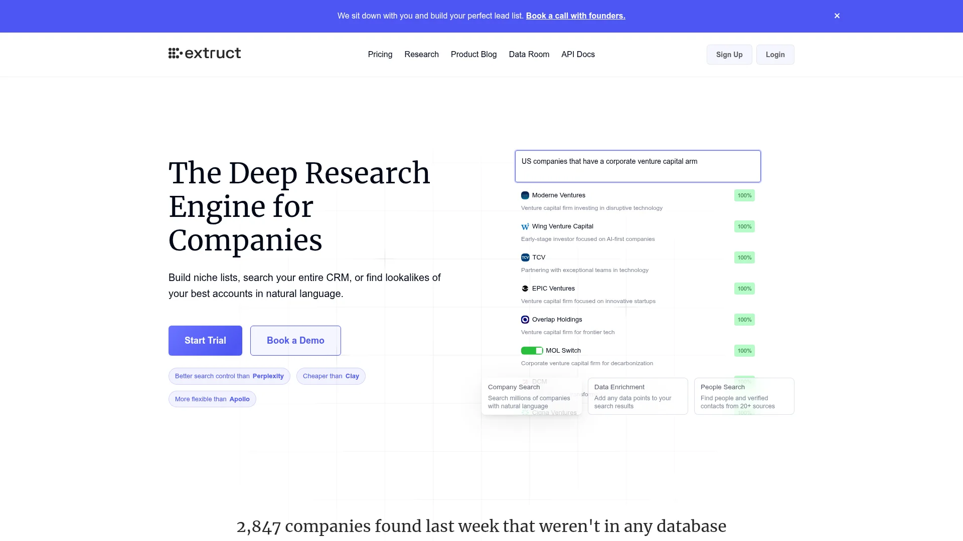 Extruct AI company intelligence dashboard screenshot