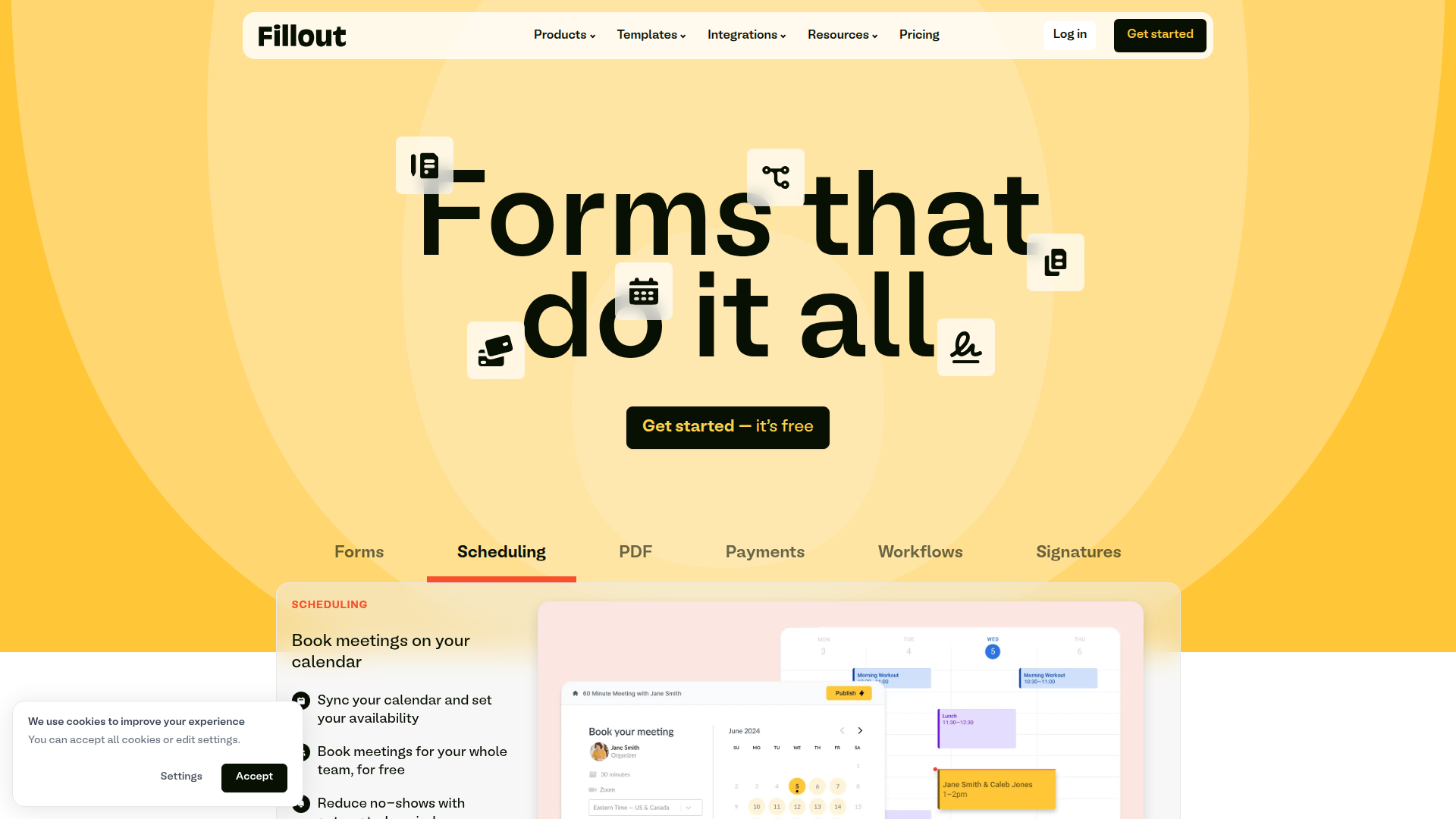 Fillout form builder with Airtable integration panel