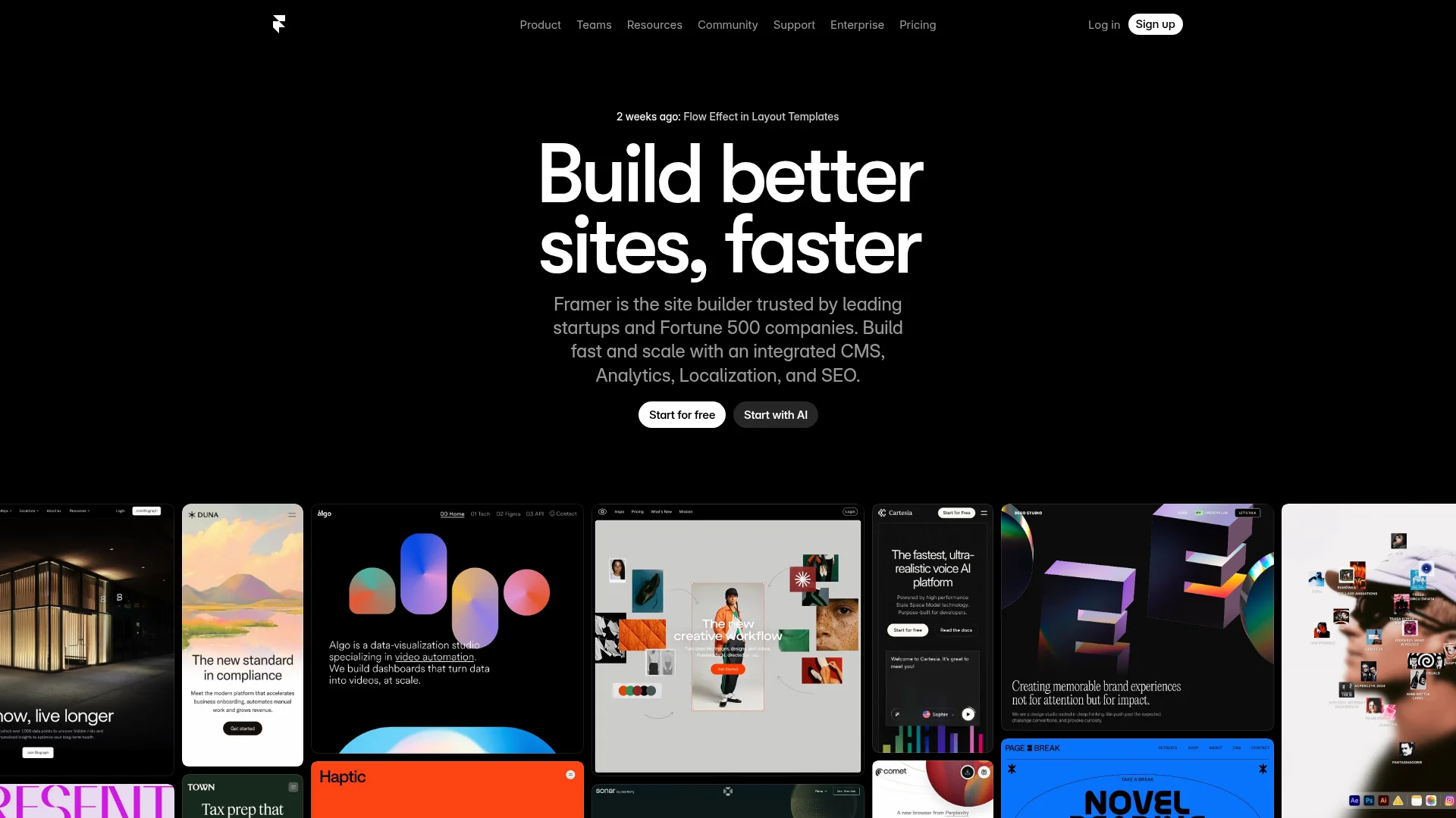 Framer homepage screenshot
