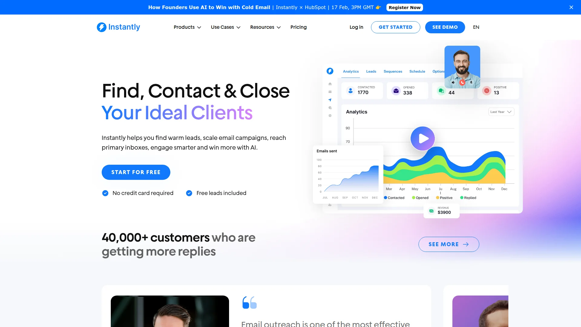 Instantly dashboard screenshot