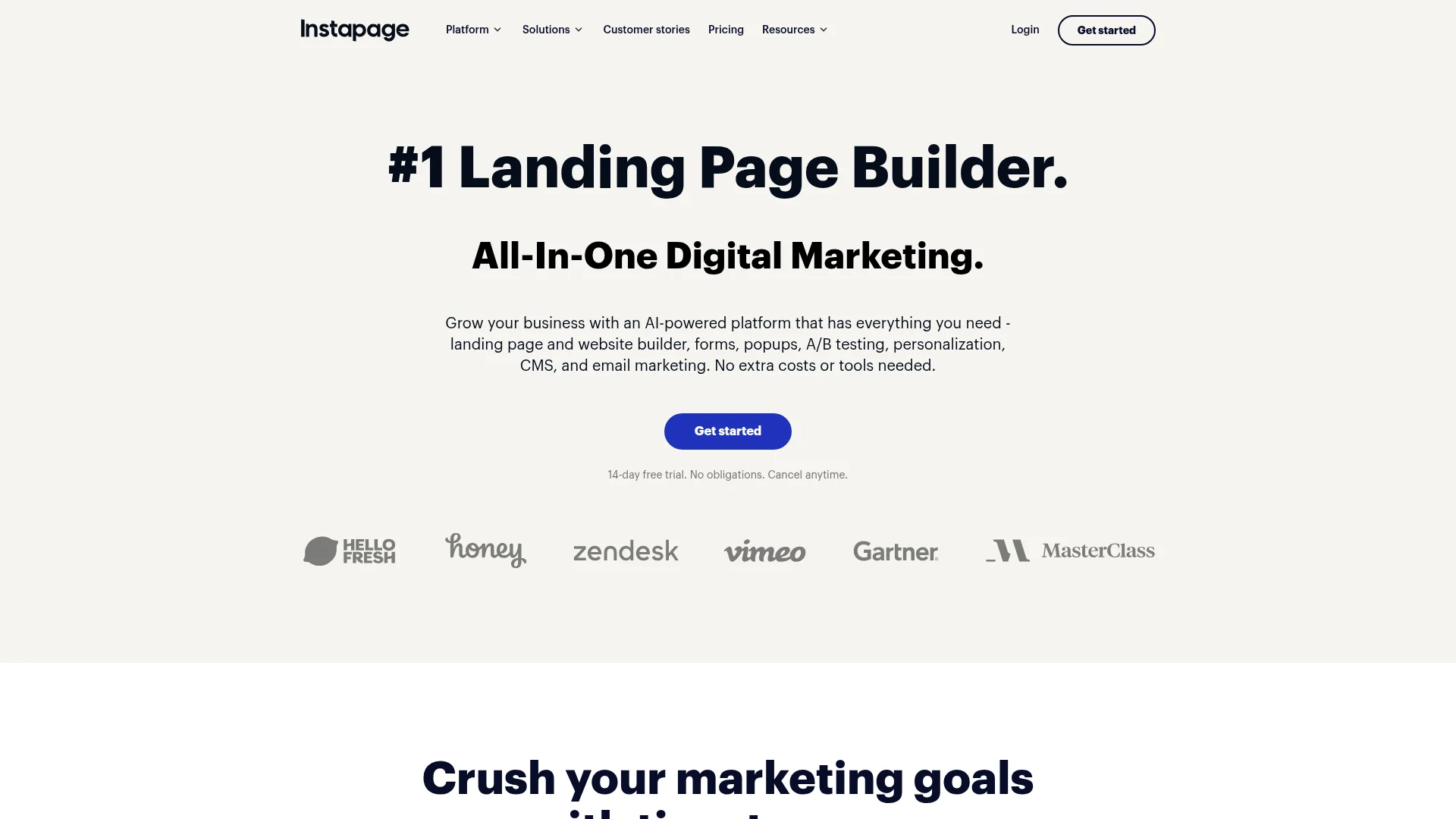 Instapage homepage screenshot