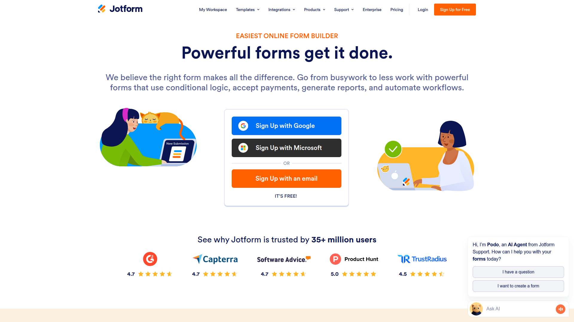 Jotform template gallery showing hundreds of form templates