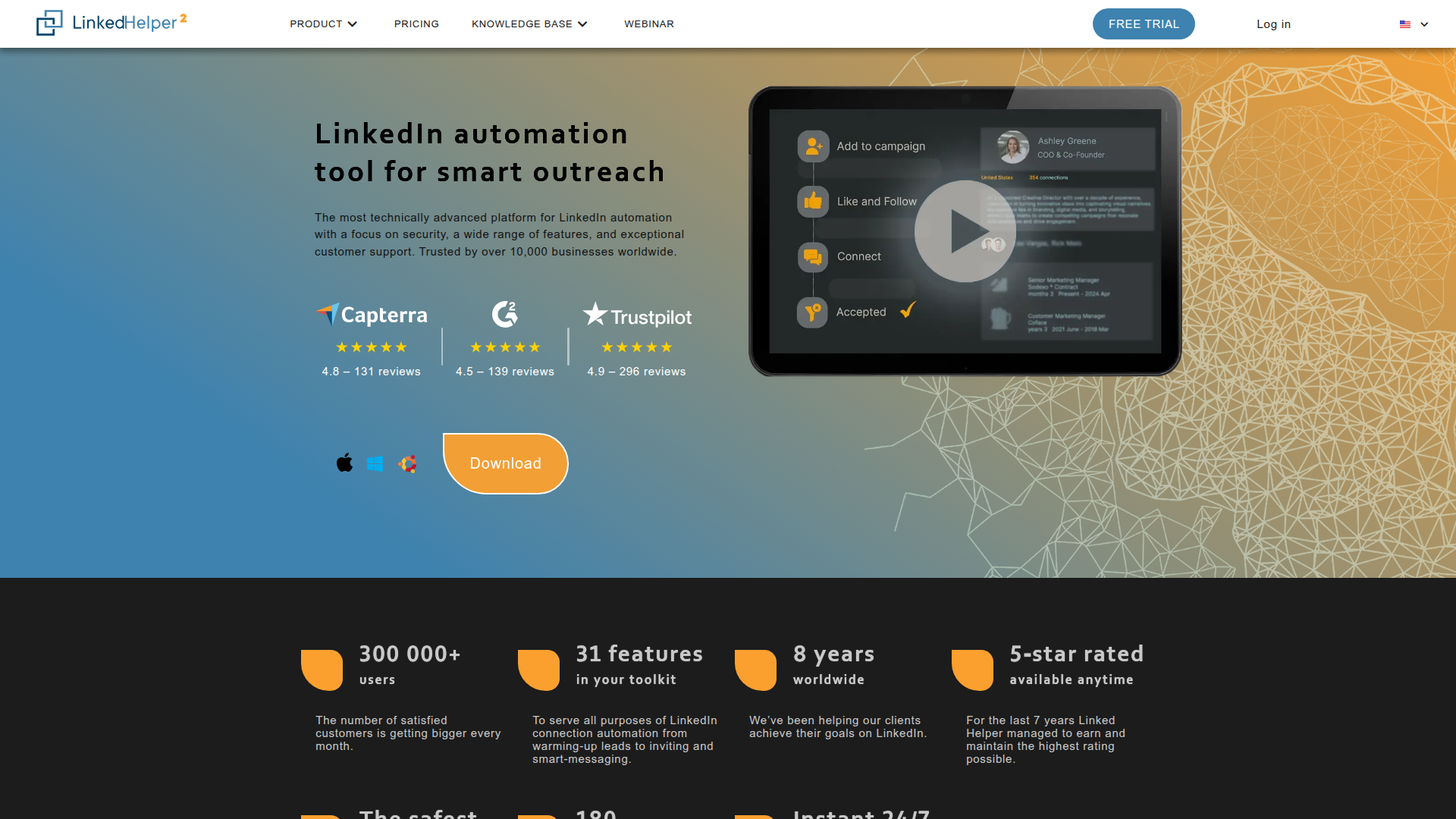 Linked Helper dashboard showing LinkedIn automation campaigns