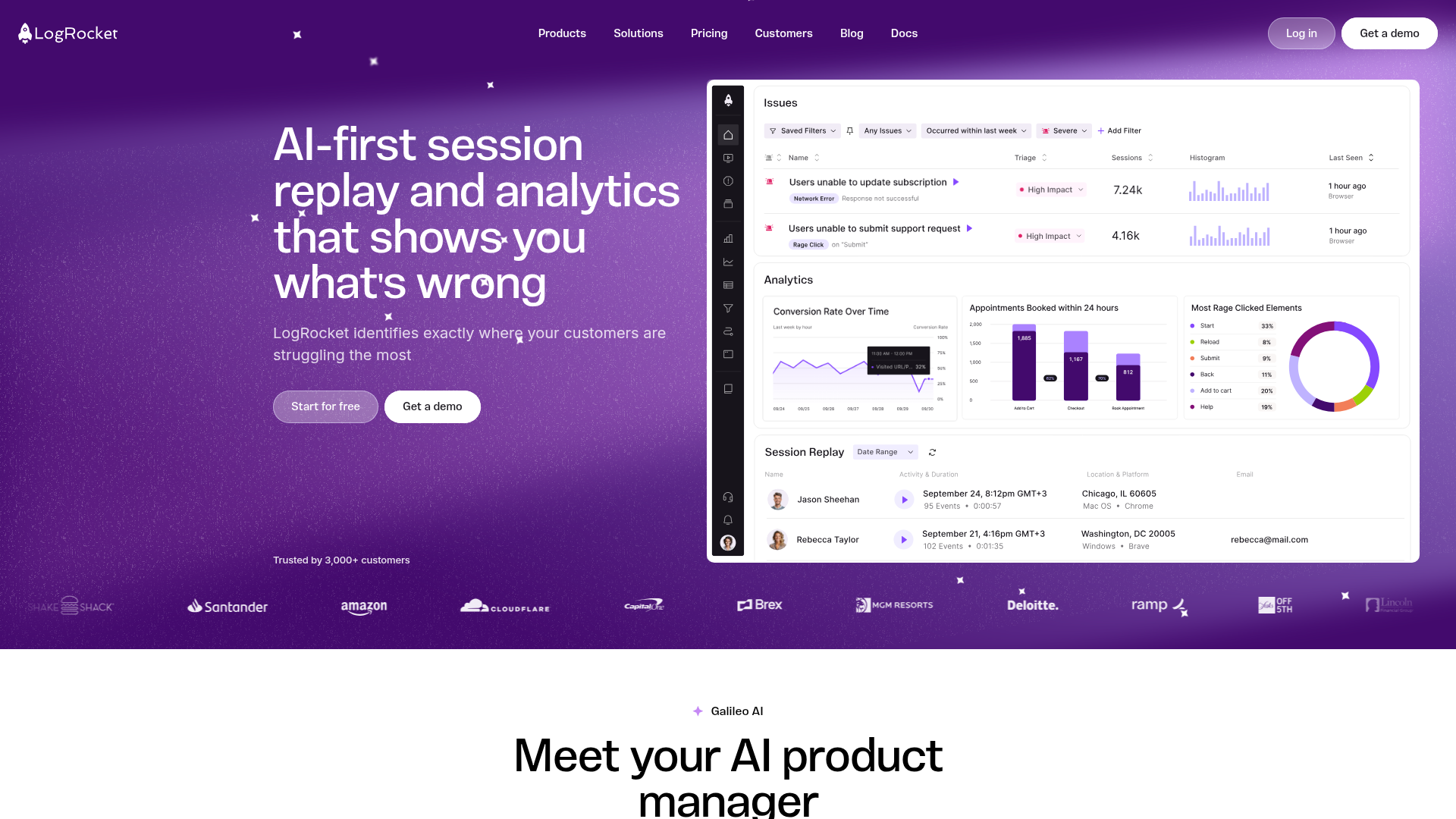 LogRocket session replay with console logs