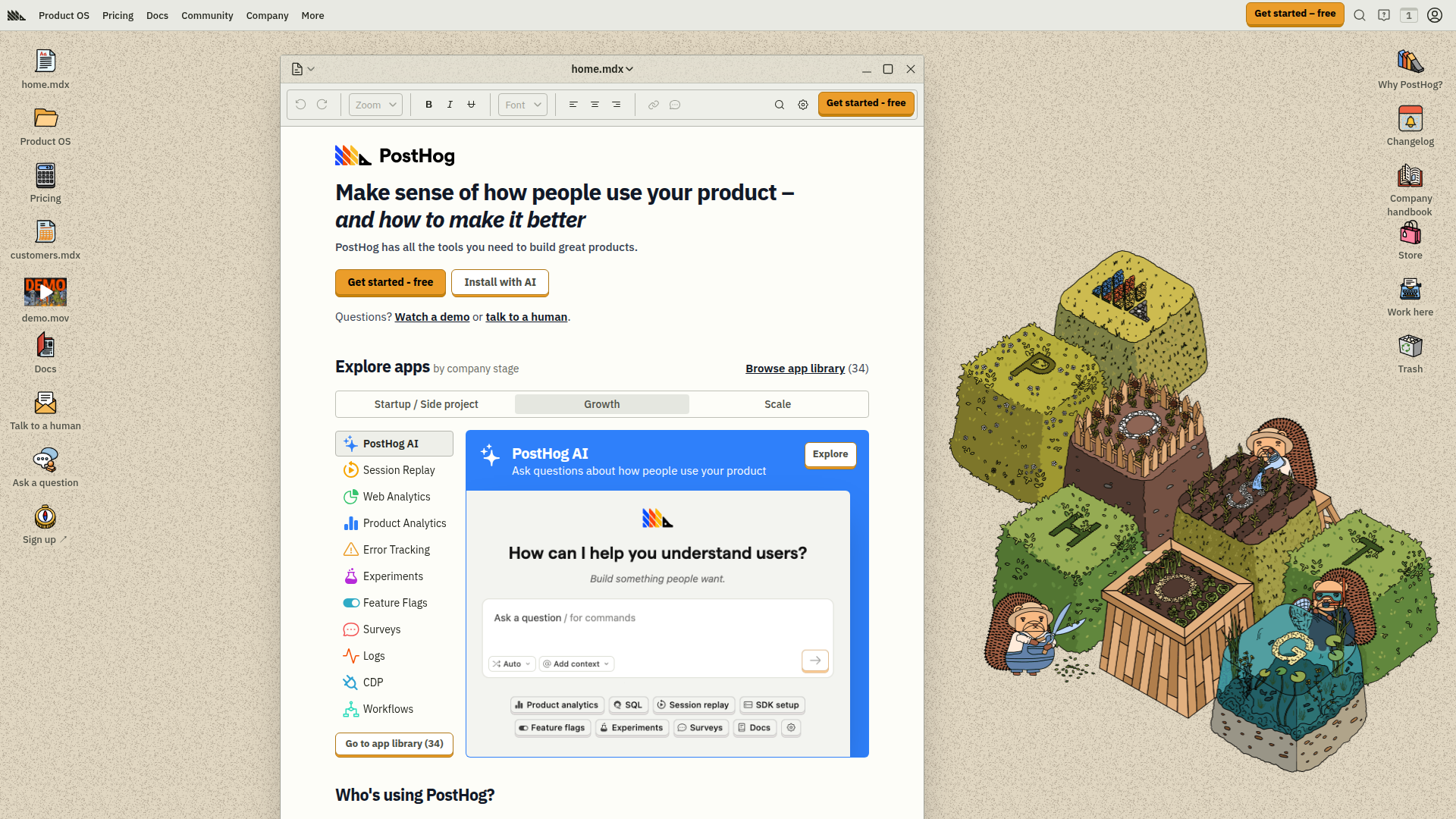 PostHog dashboard showing product analytics