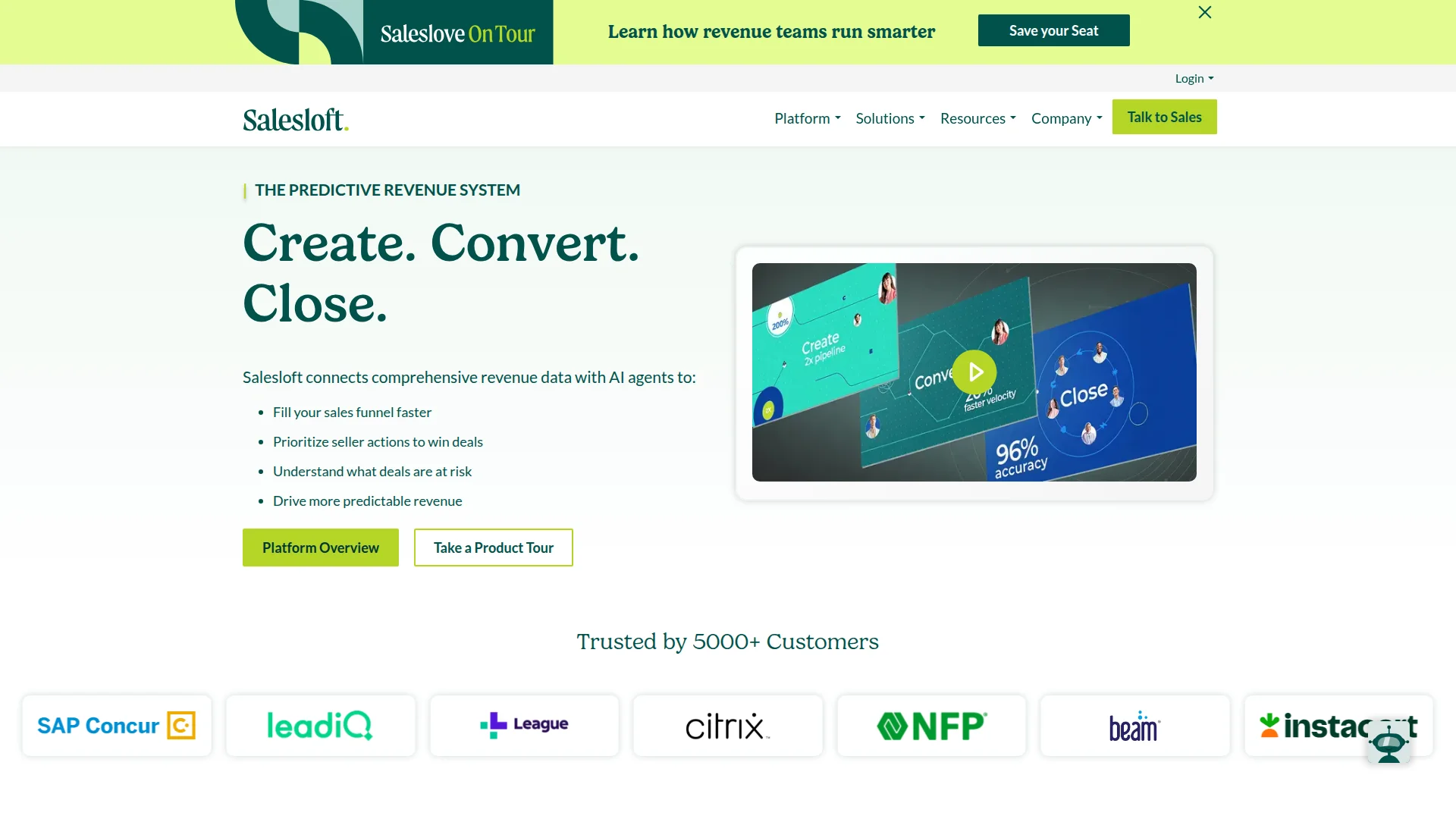 Salesloft homepage screenshot