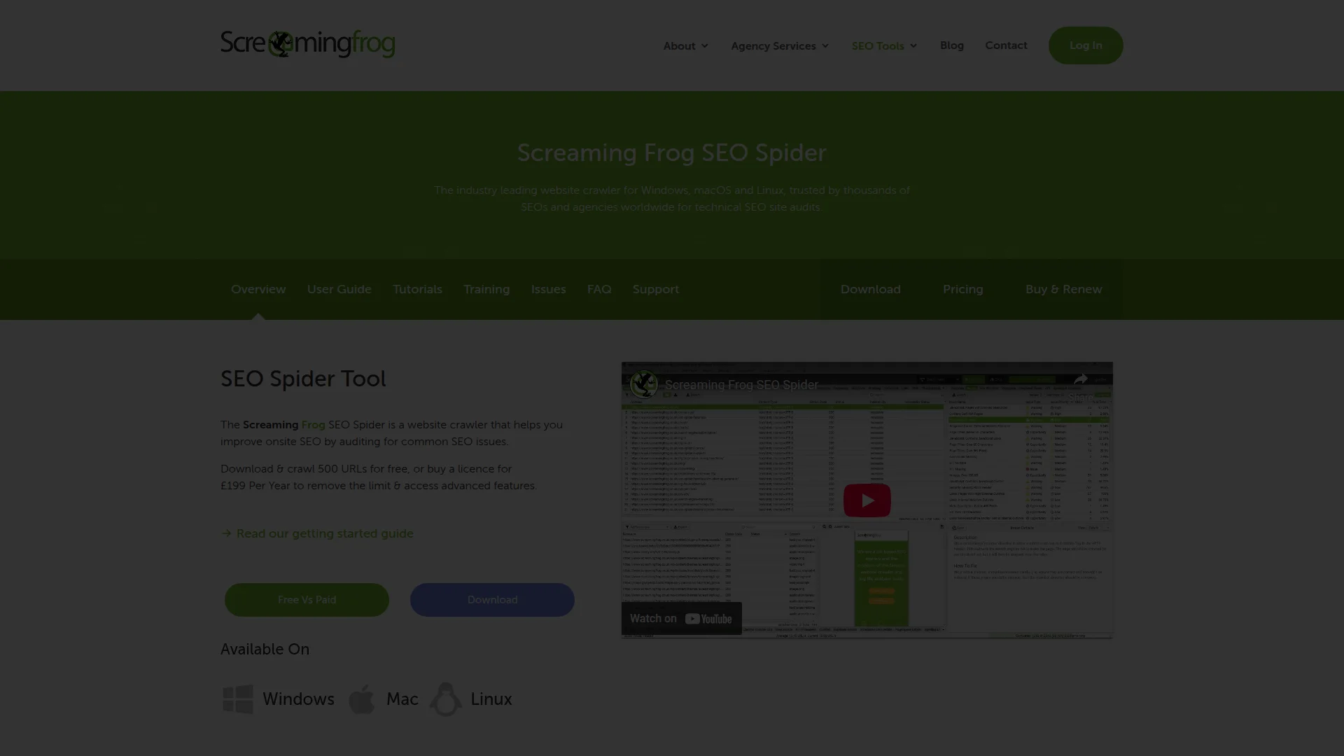 Screaming Frog SEO spider tool interface
