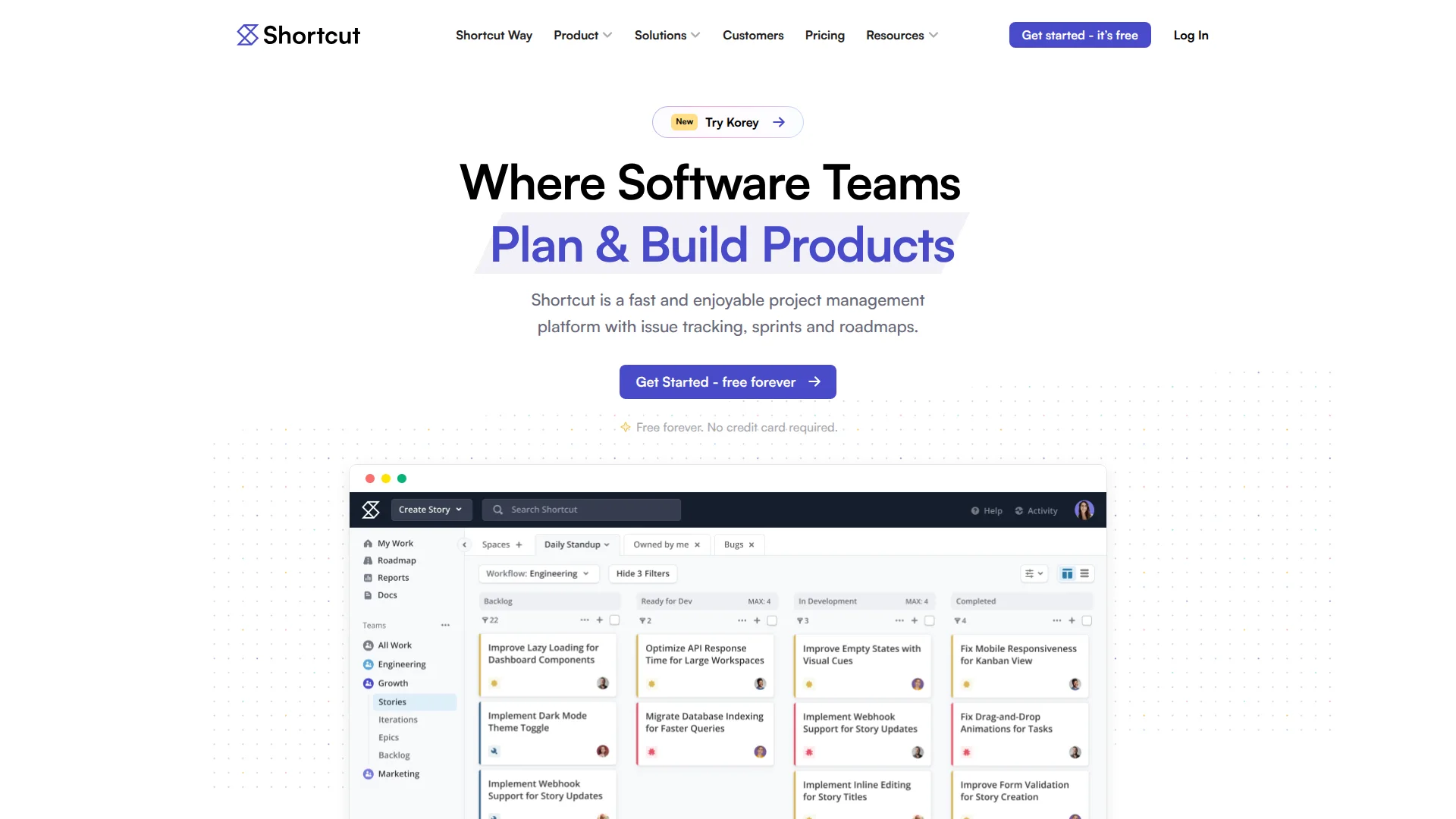 Shortcut agile project management screenshot