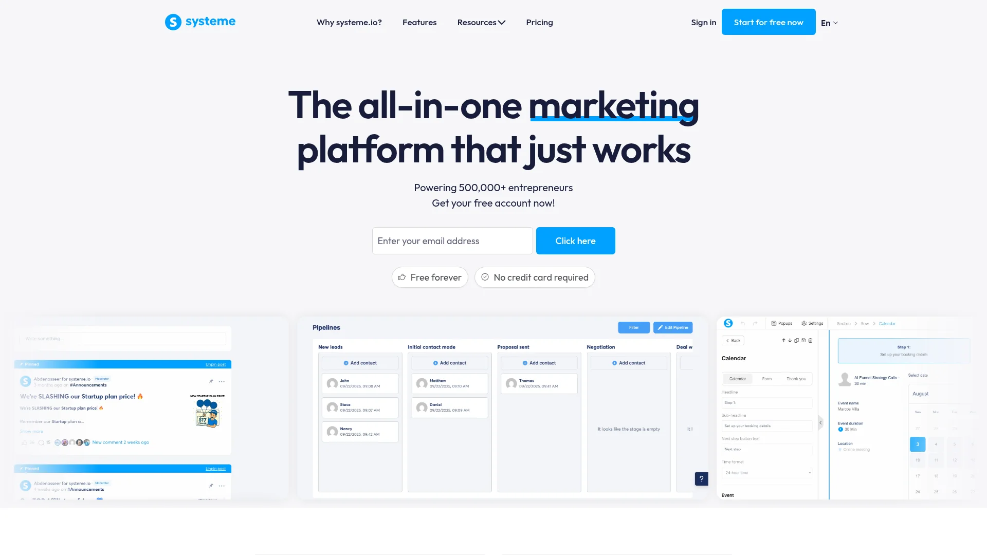Systeme.io homepage screenshot
