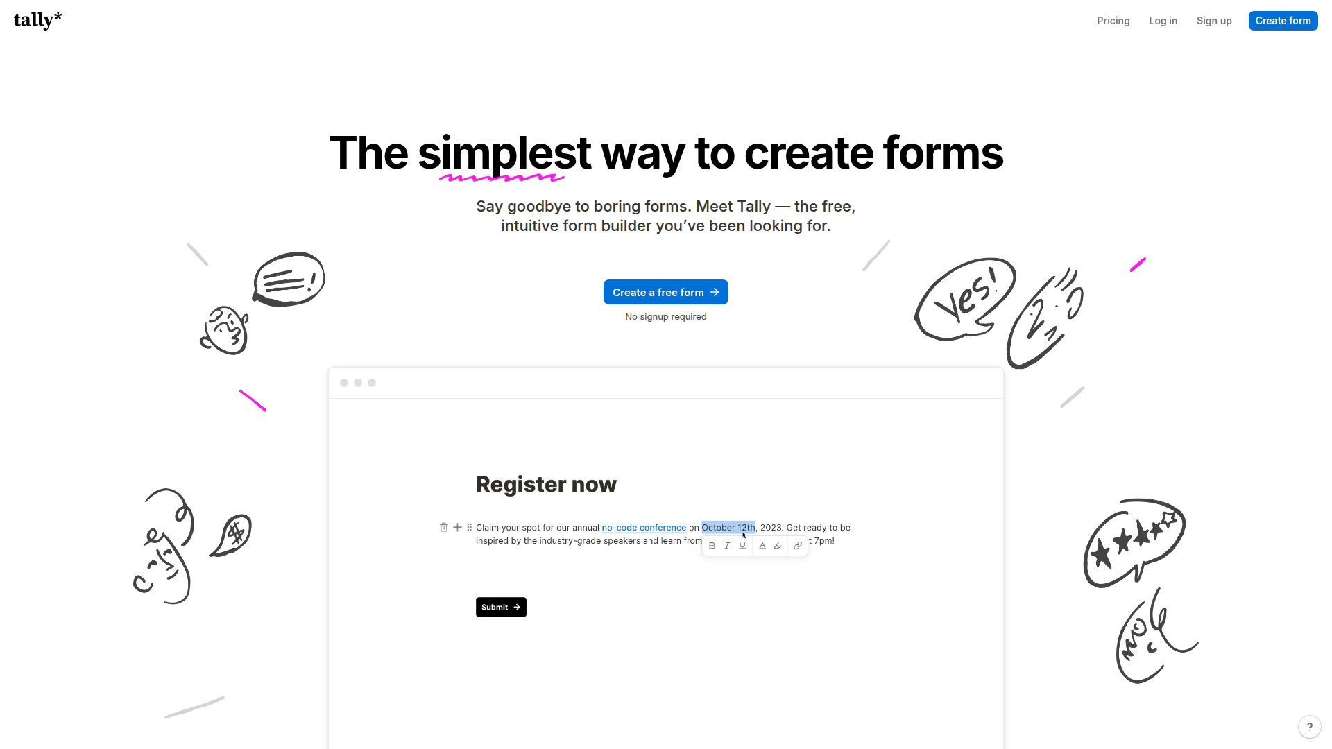 Tally form builder interface screenshot