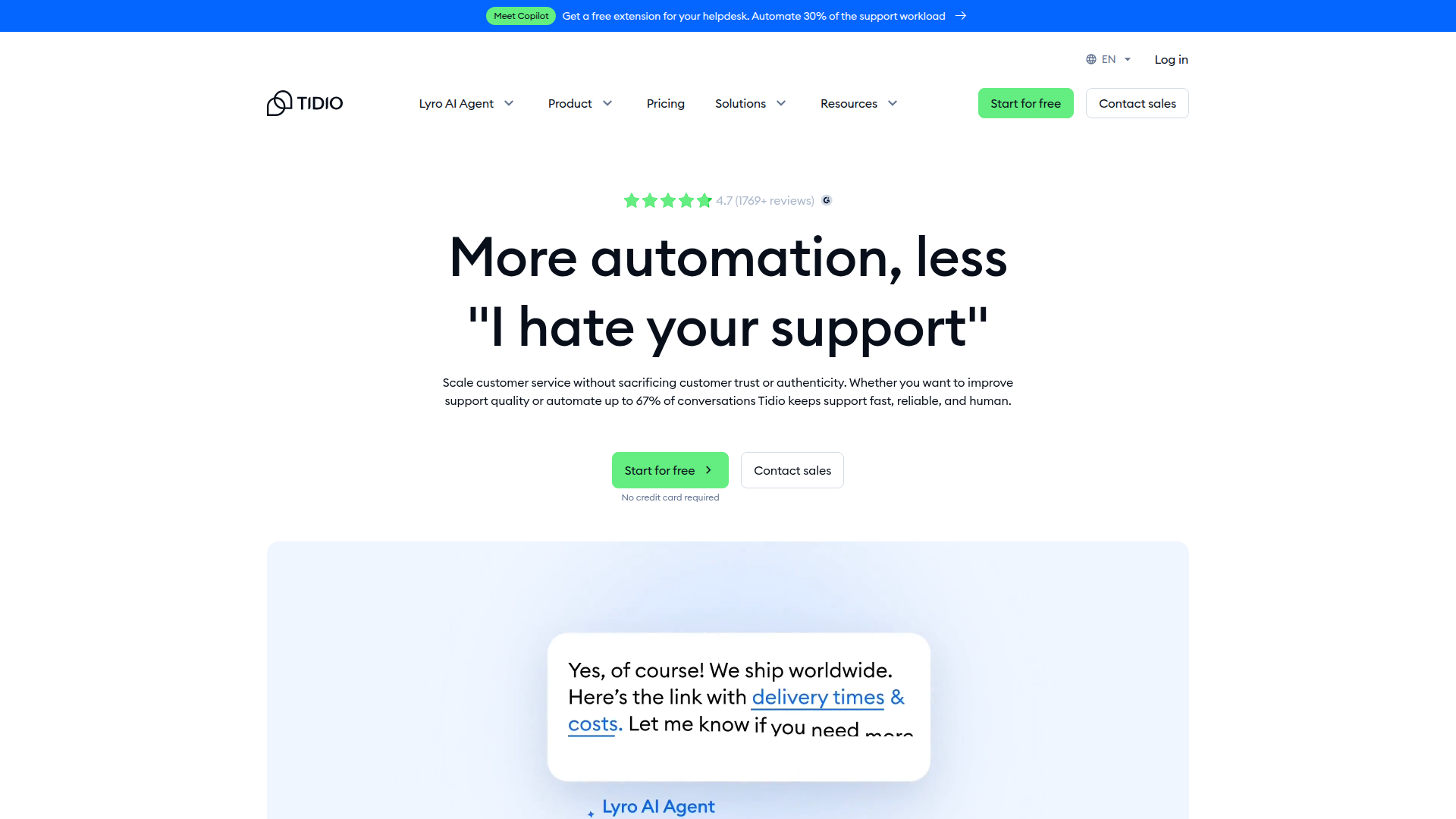 Tidio chatbot interface with automation workflows