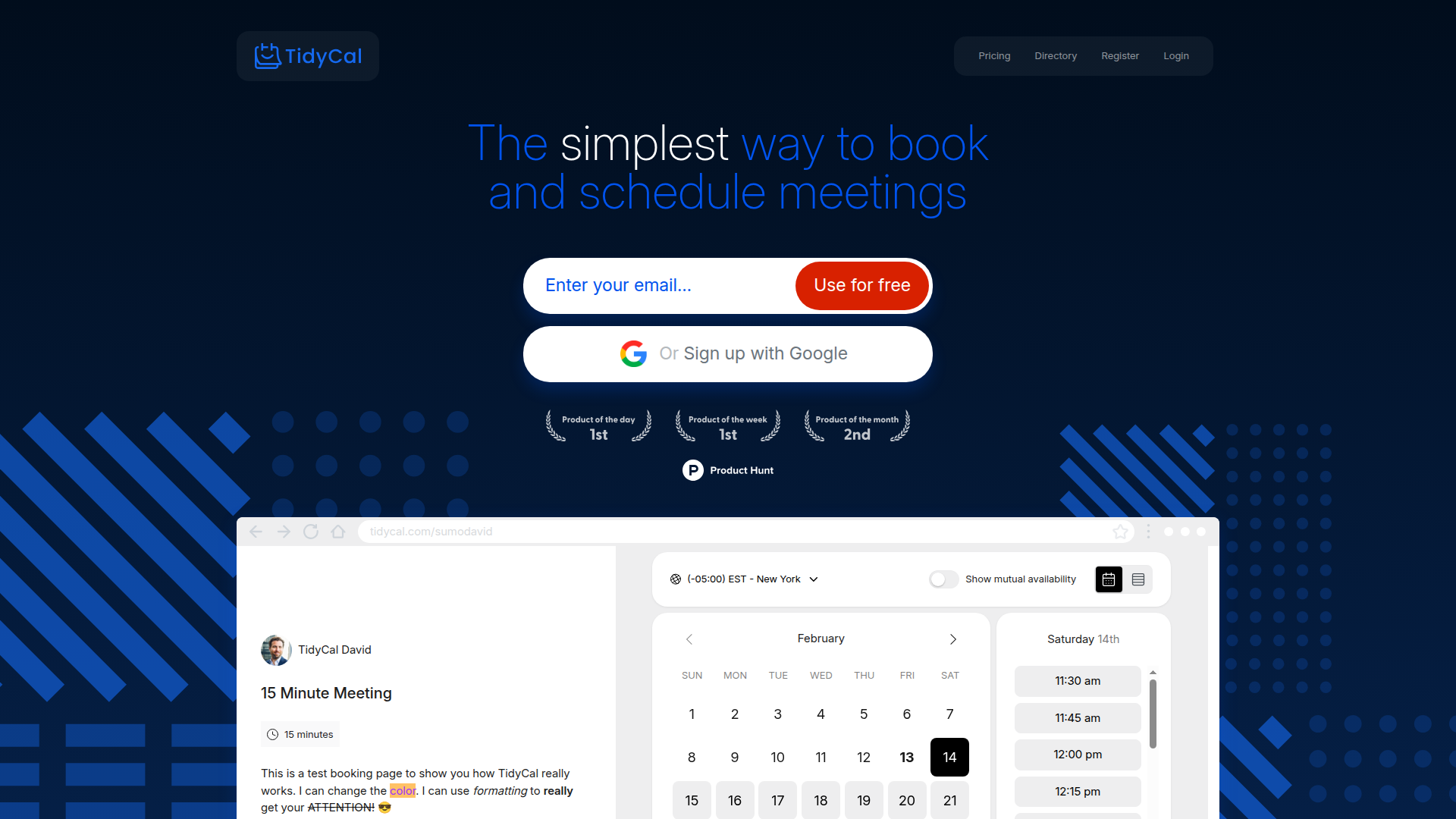 TidyCal homepage screenshot