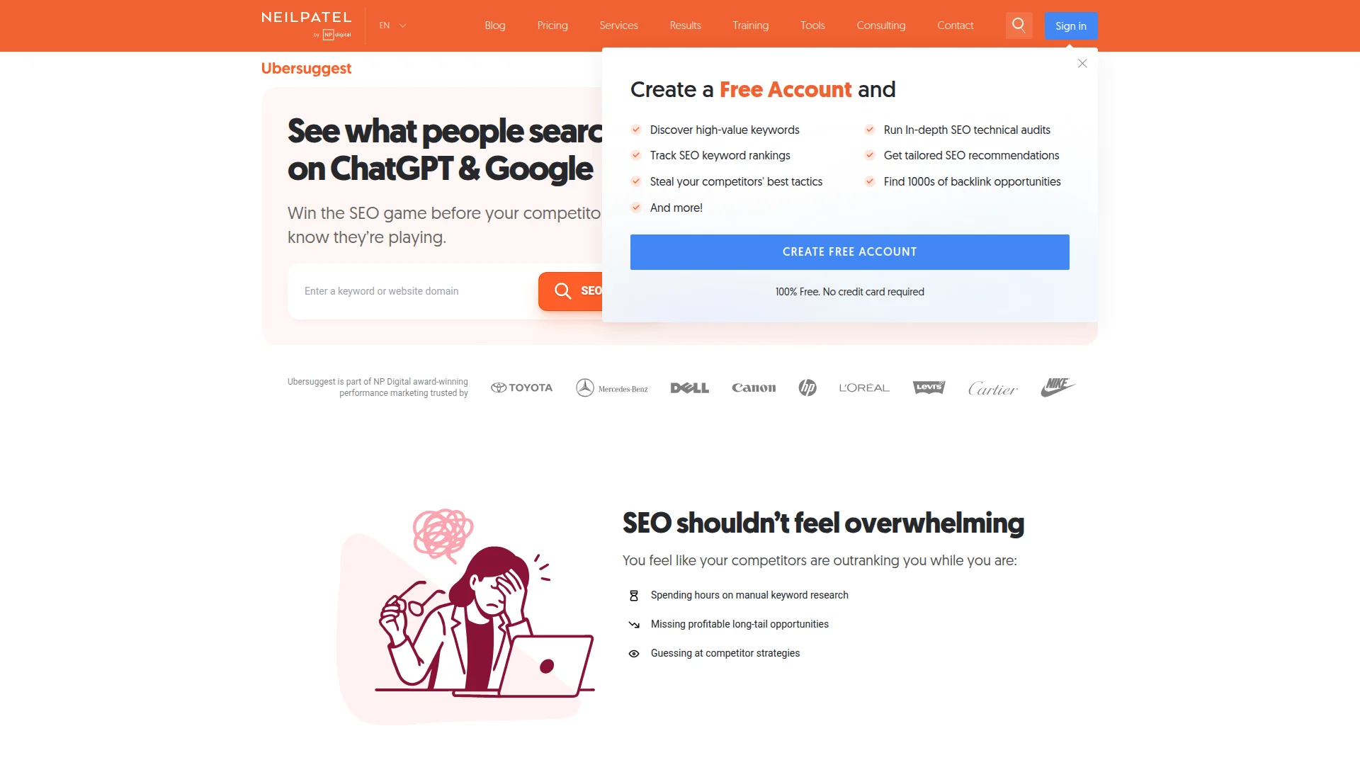 Ubersuggest keyword research dashboard