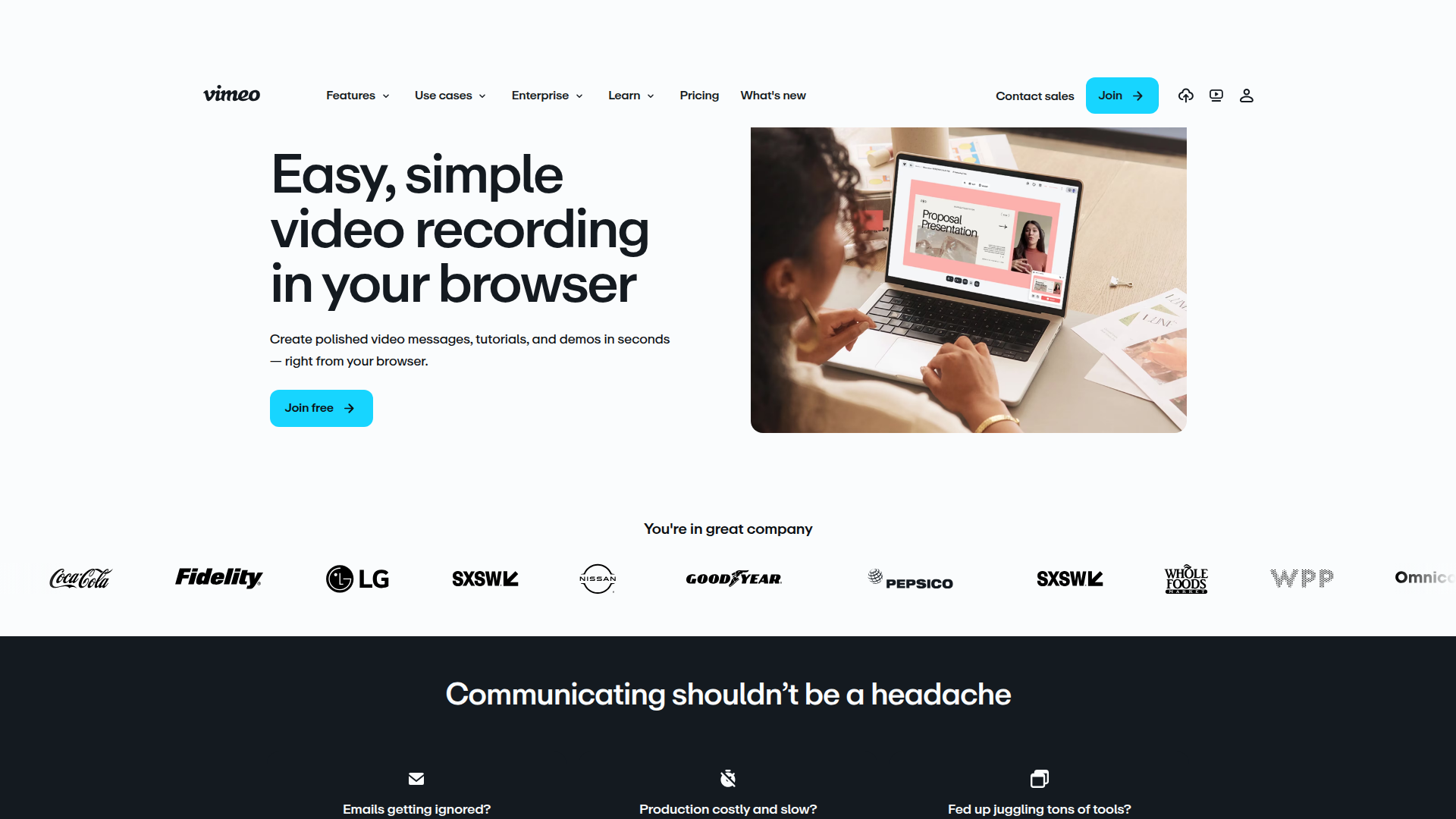 Vimeo Record homepage screenshot