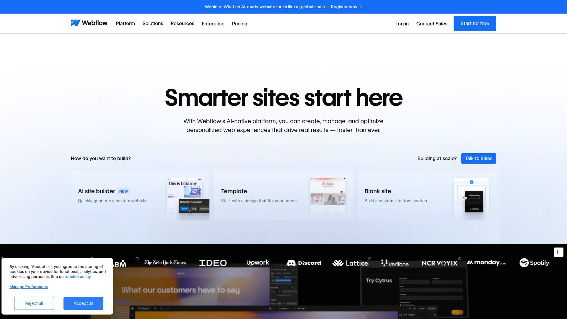 Webflow homepage screenshot