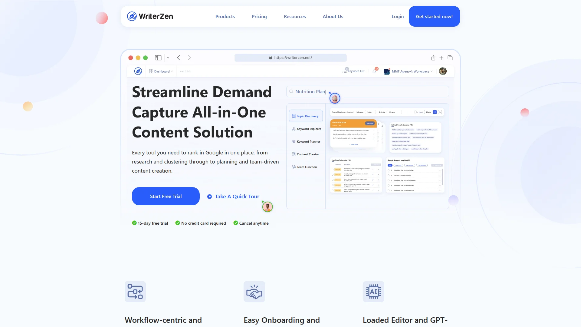 WritersZen keyword research interface screenshot