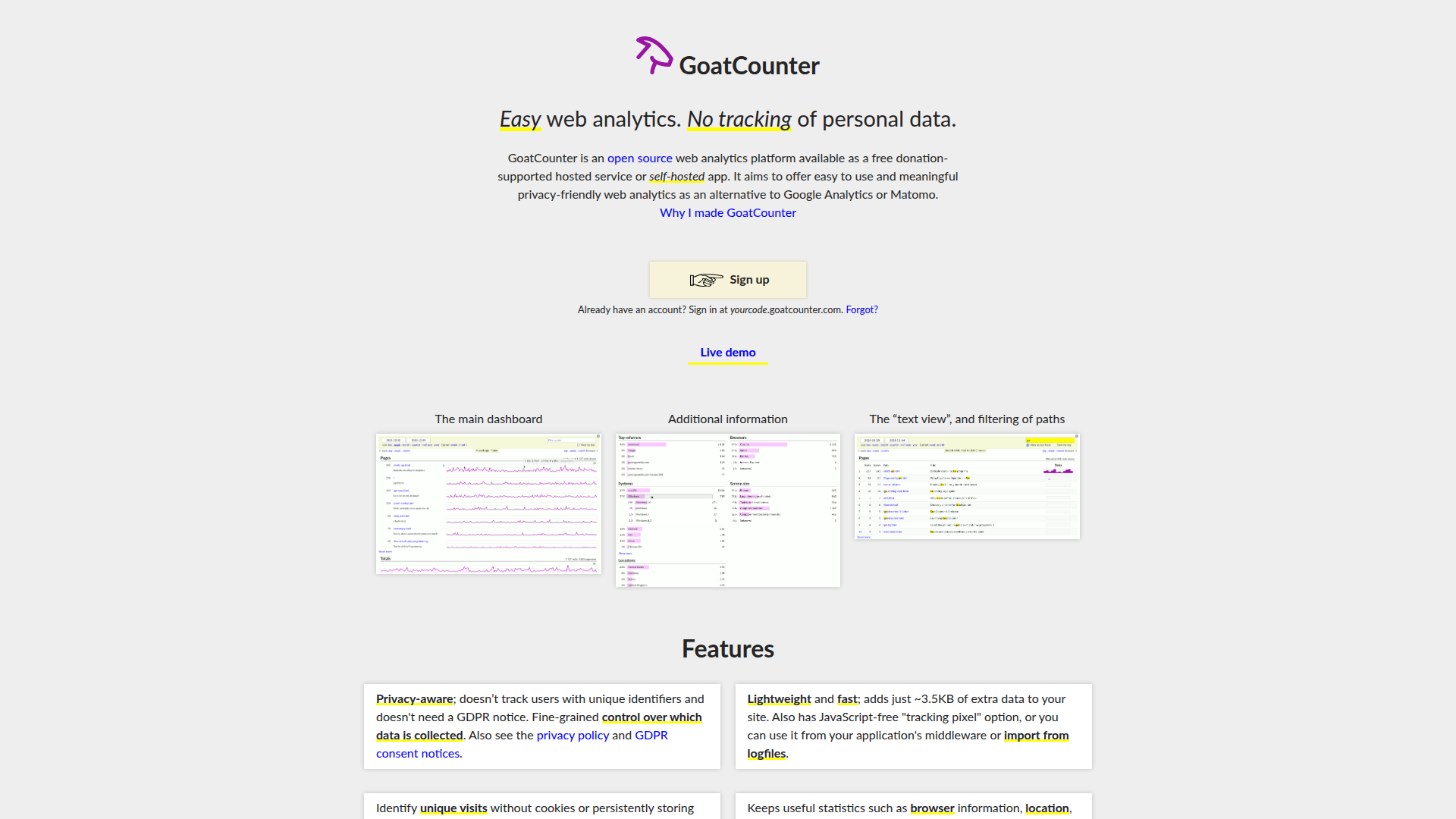GoatCounter screenshot