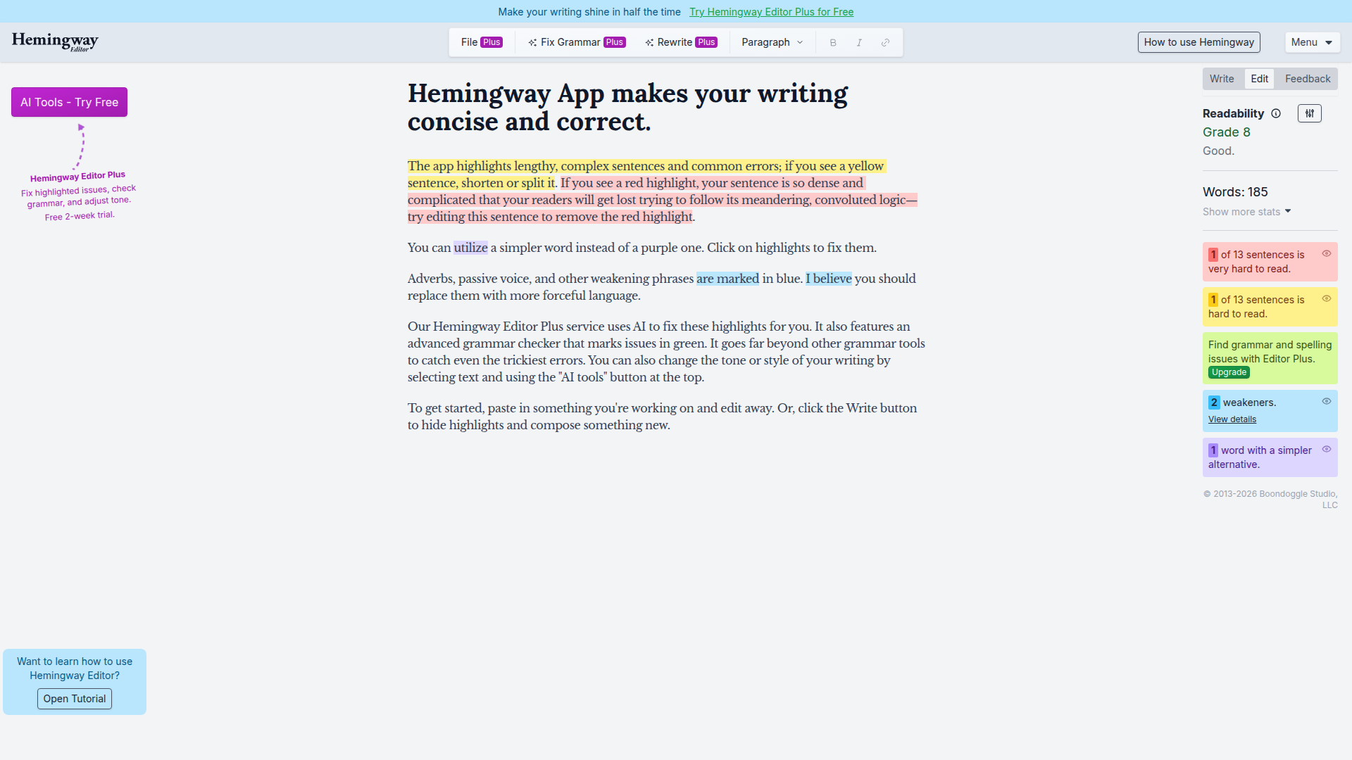 Hemingway Editor screenshot