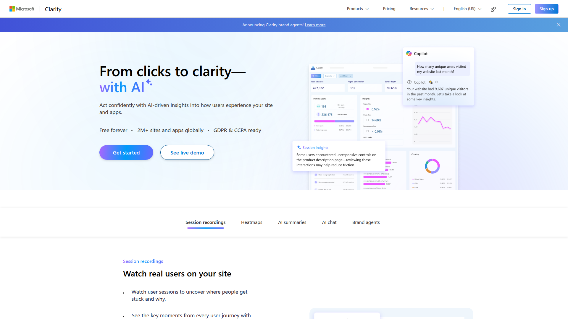 Microsoft Clarity screenshot